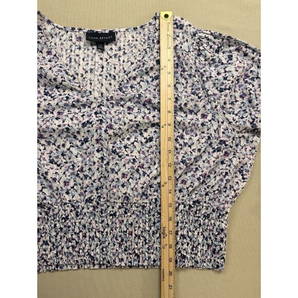 Lane Bryant Crop Top Women's 20 Boho Floral Smocked V-Neck Long Sleeve Blouse - Picture 12 of 16